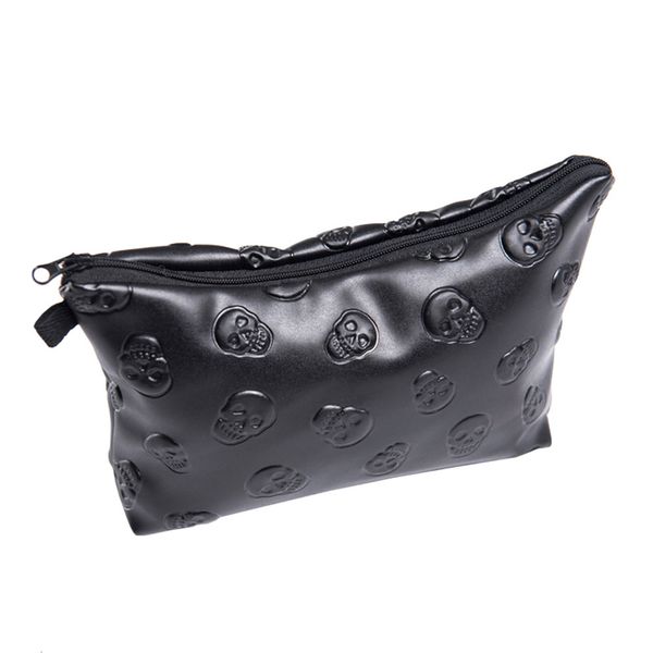 

black skull 3d printing leather makeup bag women fashion travel organizer pu cosmetic bag trousse de maquillage pencil case