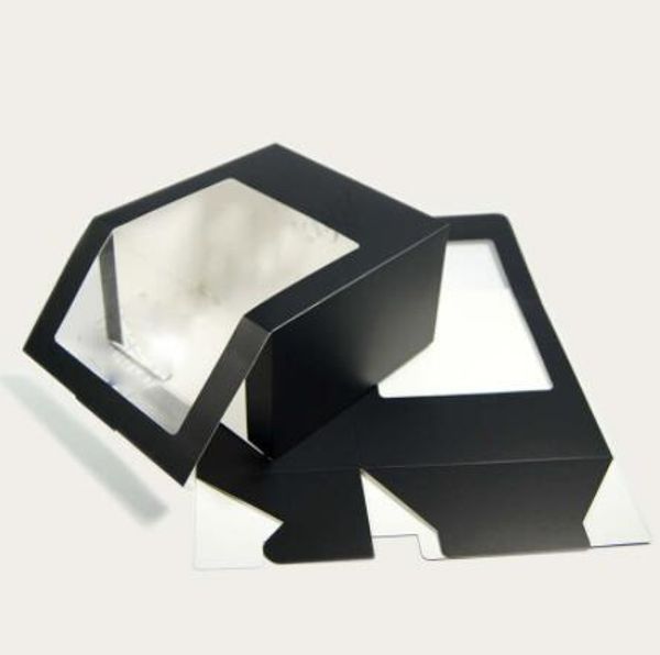 50pcs Classic Black Papier Faltschachtel mit PVC-Fenster-Partei-Geschenk-Box Hüte Verpackung Kästen en gros