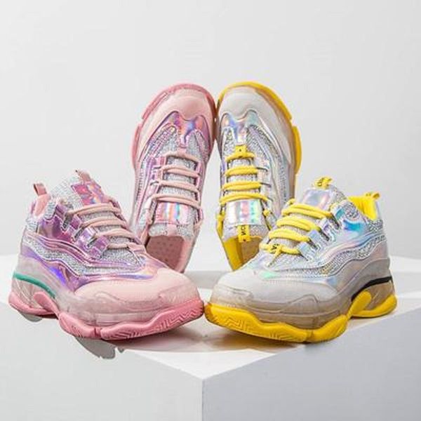 

laser old shoes female jelly colorful crystal bottom net shoes 2019 spring and summer thick bottom wild breathable sports, Black