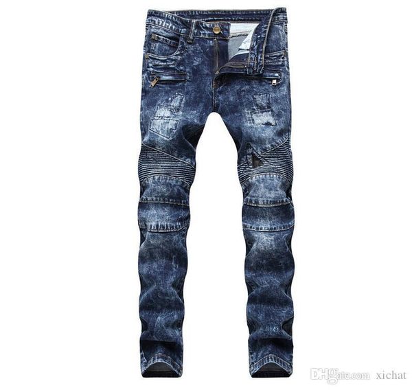 

big size jeans 2018 autumn new men's creases jeans classic washed denim pants slim casual streight leg jeans size 29-38 c, Blue
