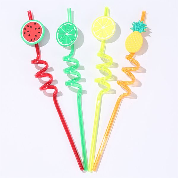 

4pcs reusable pvc drinking straws cute fruit straws hawaii party table decor