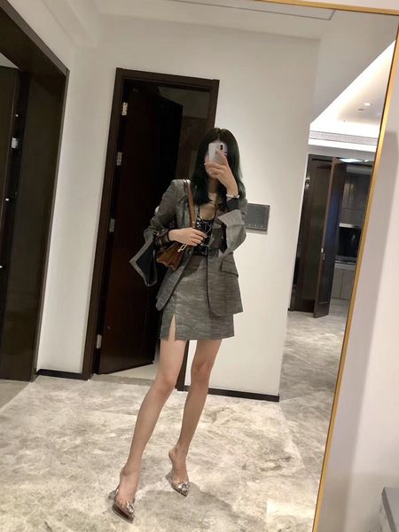 

brand women autumn skirt suits fashion women's suits luxury lady blazers women 3pcs set skinny split suits, White;black