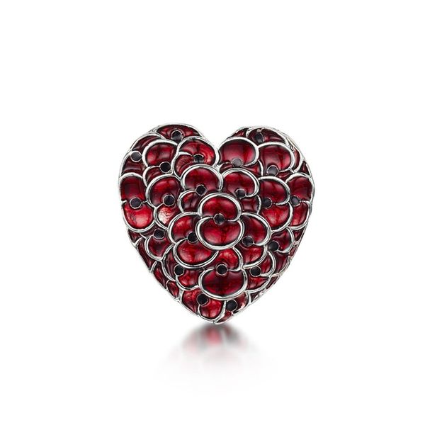 

1 inch ruby red enamel heart poppy brooch remembrance souvenir white gold, Gray