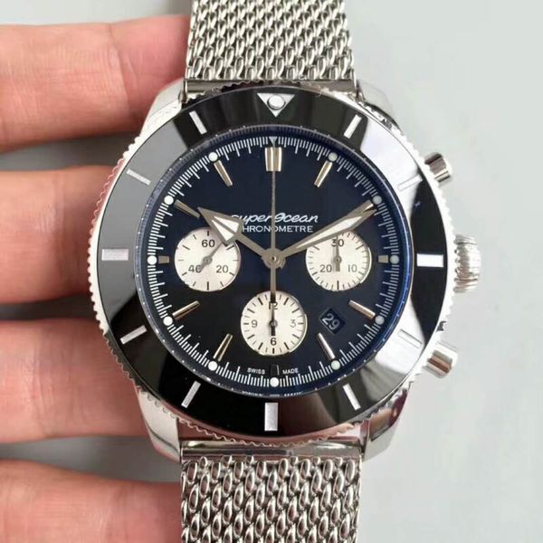 

2018 new luxury watch super ocean chronograph watch swiss 7750 automatic movement ceramic bezel sapphire crystal 316l steel milan strap, Slivery;brown