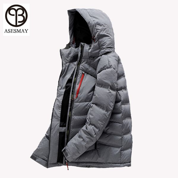 

asesmay 2018 winter men's white duck down jacket men short hooded collar down coat thick parka puffer overcoat, Black