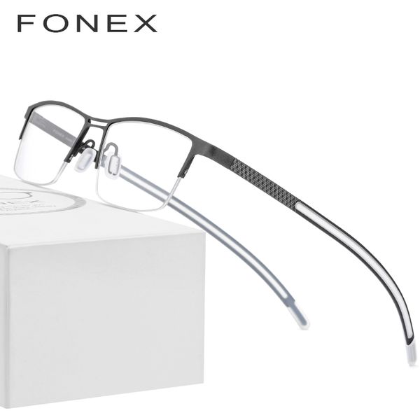 

fonex b titanium glasses frame men 2019 new prescription eye glasses semi rimless half square eyeglasses myopia optical eyewear, Black