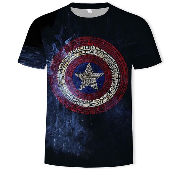 

mens designer t-shirt captain america printed round collar short sleeve t9lfb, White;black