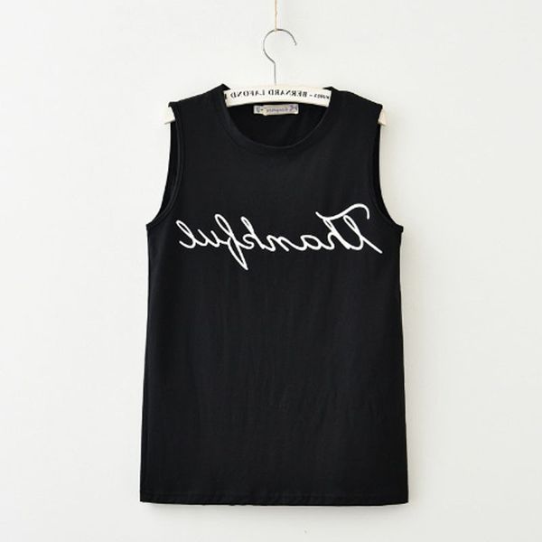 

harajuku summer t shirt women sleeveless fashion letters thankful printed t-shirt woman tee casual female t-shirts, White