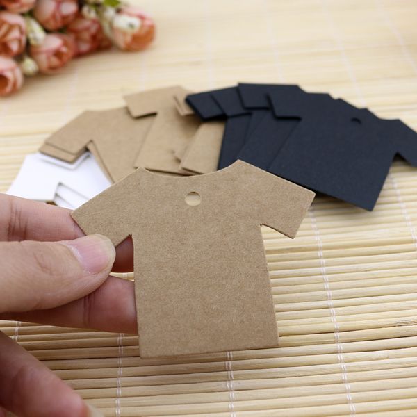 

50pcs/lot 6*5cm diy kraft paper tags black white brown t shirt label luggage wedding note blank price hang tag cards gift