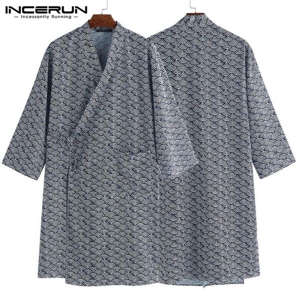 

plus size men robes print sleepwear short sleeve japanese style kimono loose soft leisure fashion men bathrobes homewear incerun, Black;brown