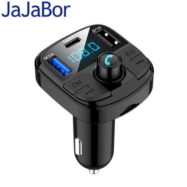 

jajabor bluetooth car kit handswireless fm transmitter car mp3 player with type c charging port qc3.0 quick charge