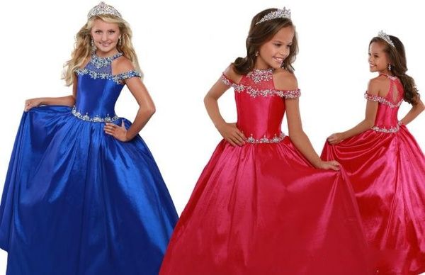 2020 nuovo progettista spalle ragazze di spettacolo Abiti strass in rilievo principessa partito di Halloween costumes bambini Prima Comunione Dress economici