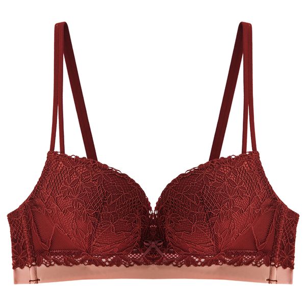 

brand soft lace bras for women small breasts underwear comfort thin cup cotton wireless push up bra ladies lingerie red, Red;black