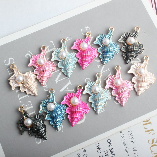 

10pcs 21*31mm enamel pearl whelk sea snail conch charms pendant for earrings diy jewelry making findings metal accessories, Bronze;silver