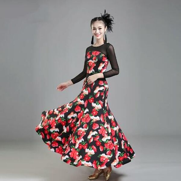 

new lady ballroom dancing dress modern dance competition costume women waltz tango foxtrot quickstep dresses 066, Black;red