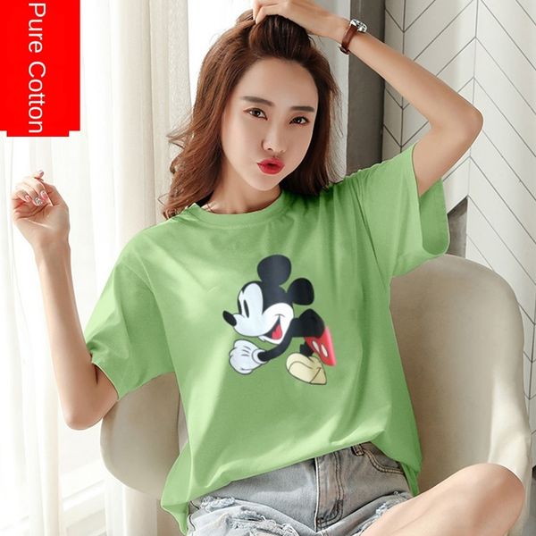 

круглый воротник с короткими рукавами женской 2020ins модных футболок мультфильма напечатаны top coat футболка топа женского летом, White