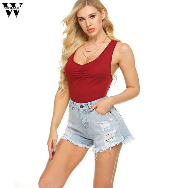 

womail bodysuit women sleeveless dark v neck playsuit short jumpsuit ladies solid romper holiday fashion 2019 j613, Black;white