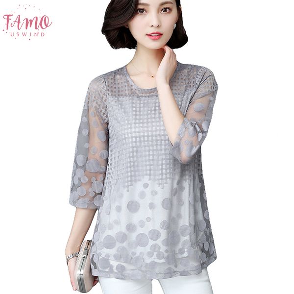 

womens blouse shirt spring summer fashion elegant lace and blouses plus size new loose 3 4 sleeve women new, White