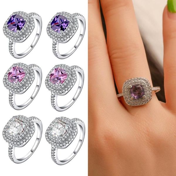 

fashion plated wedding rings for women square simulated zircon jewelry bague bijoux femme engagement rings jewelry, Slivery;golden