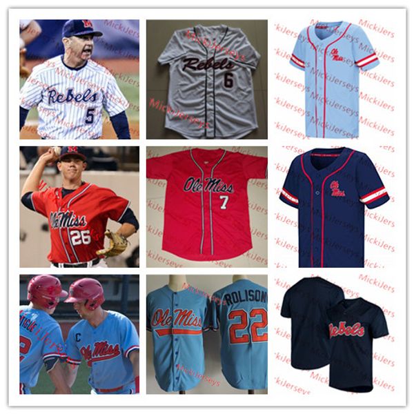 

Custom Ole Miss Rebels Baseball Jersey Ryan Rolison Michael Spears Brady Feigl Zack Cozart James McArthur Will Golsan Ole Miss Rebels Jersey