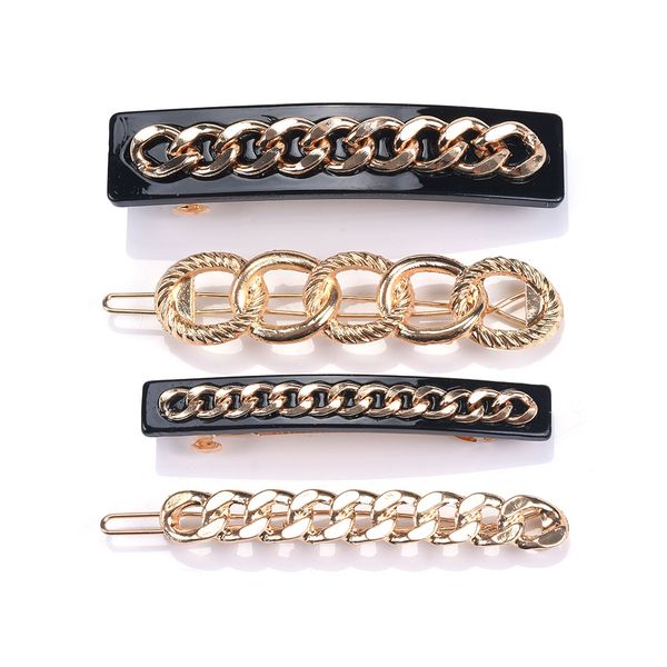 

4pc metal hollow chain hairpins women hair jewelry vintage statement friendship barrettes wedding party hair clip girl, Golden;white