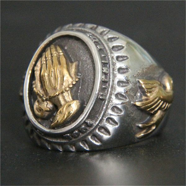 

1 pc golden silver pray hand ring 316l stainless steel fashion peace cool ring