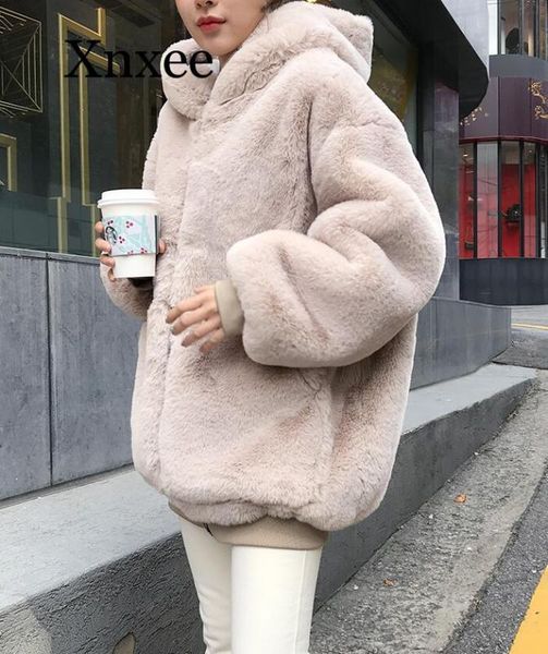 

women's fur & faux oversized winter jacket women parka thicken warm hooded coat solid color outwear cute kawaii clothes, Black