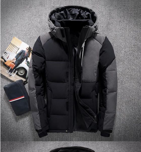 

2019 new classic men winter outdoor white duck down jacket man casual hooded down coat outerwear mens warm jackets, Black