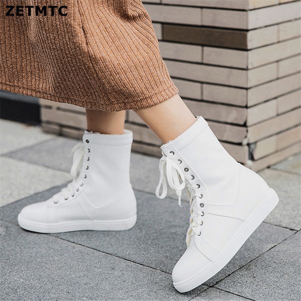 

zetmtc 2019 ladies and ankle boots round head high heels pu leather winter boots platform women's motorcycle large size 43, Black