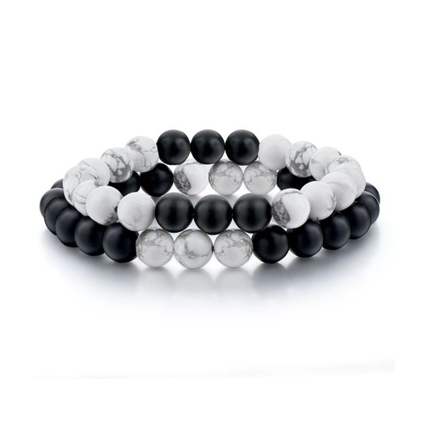 

8mm natural stone beaded men women distance bracelets bangles elastic couple bracelet yoga jewelry prayer friendship lover gifts, Black