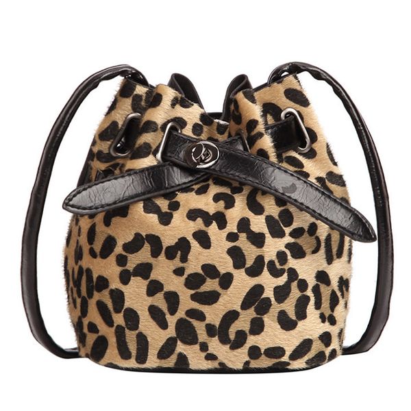 

Women Shoulder Bag Bucket Plush Leopard Print Messenger Crossbody Bag Bucket Bags Female Flock&PU Handbags Travel Pouch