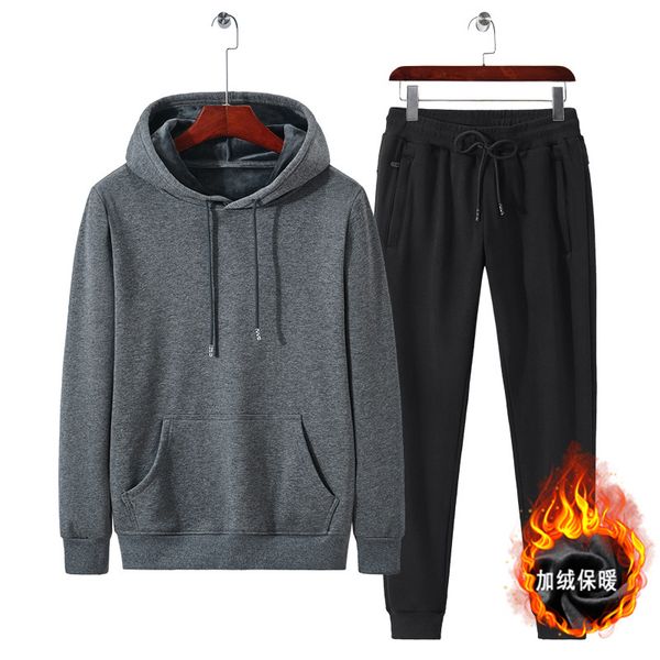 

warm 2019 running sets tracksuit men autumn winter sport suit sweatshirt +sweatpants men's sportswear clothing 2 pieces jogging, Black;blue
