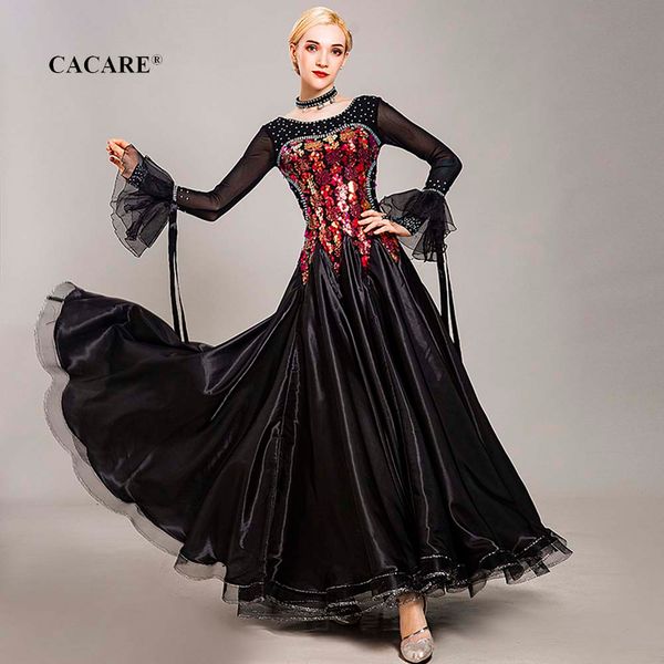 

luxury standard dance dresses ballroom dance competition dresses tango waltz dress flamenco d0730 big ruffled hem, Black;red