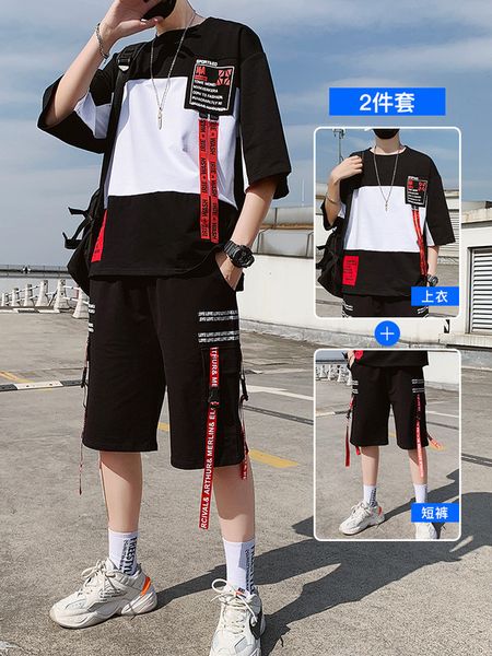 

men short sleeve t-shirt suit summer 2019 new style trend t-shirt handsome men's wear half sleeve clothes popular brand summer w, White;black