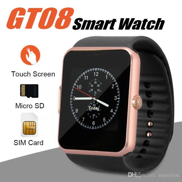 

GT08 Smart Watch Bluetooth SmartWatches для смартфонов Android Слот для SIM-карты NFC Health Watch для Android с розничной коробкой