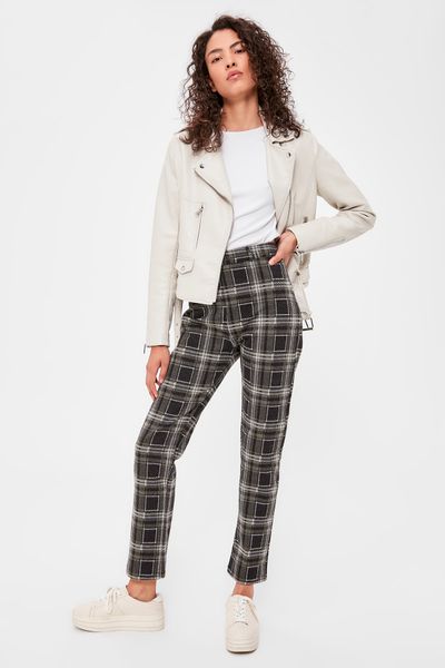 

trendyol plaid knitting pants twoaw20pl0255, Black;white