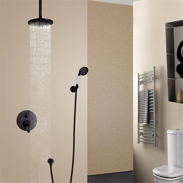 2019 Retro Dual Functions 1 Handle Ceiling Mounted 8 Round Rain Shower Head Hand Shower Set In Antique Black From Dima Homes 196 98 Dhgate Com