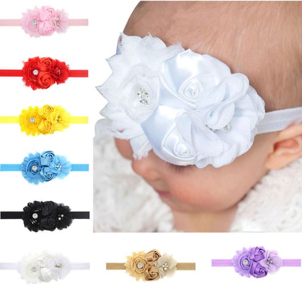 

baby children headbands chiffon flowers kids elastic hairbands hair accessories infant hair band girl christmas headwear, Slivery;white