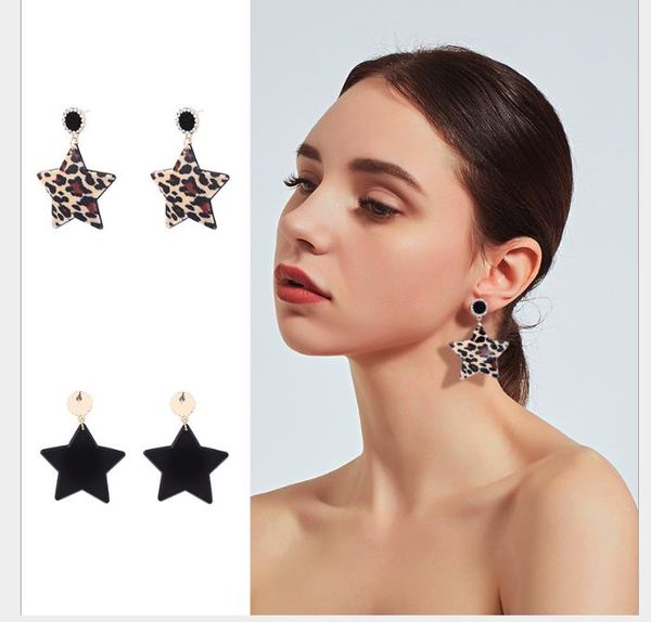 

temperament baitaan acrylic pentagonal leopard earrings female popular european and american long earpendant earrings female, Golden;silver