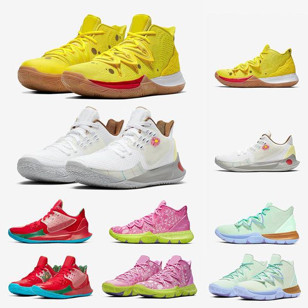 

kyrie 5 designer sponge star bob yellow practical tv pe basketball shoes 5s trainers irving squidward egyptian pharaohs sneakers runner, White;red