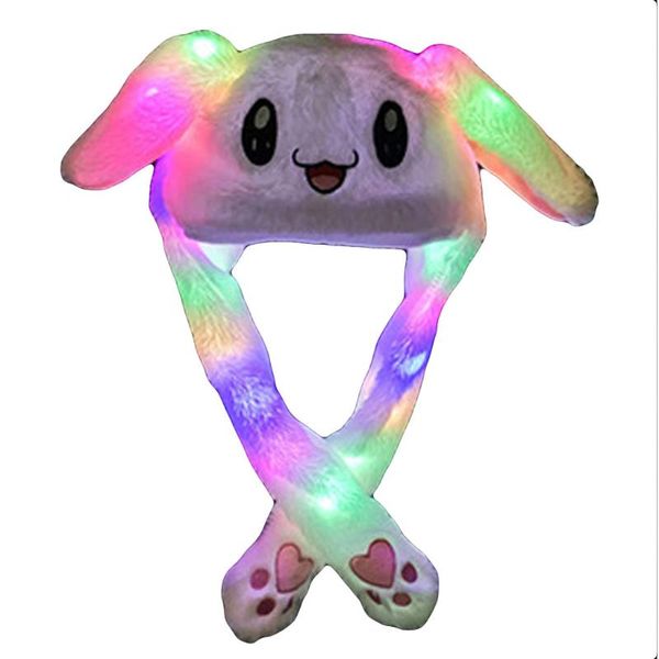 

40^funny hat women men kids lighting hat ears plush ears can move cap children shine winter warm party gorro, Blue;gray
