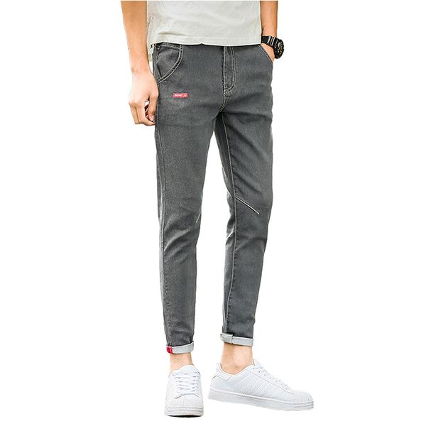 

men's jeans cropped casual solid color cozy denim pants, Blue