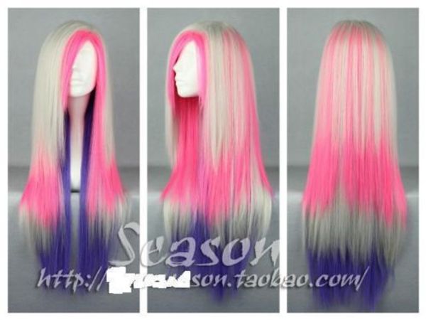 00960 New Blonde Pink Purple Mixed Long Straight Cosplay Wig