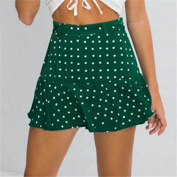 

dot print high waist shorts women 2019 summer elegant fashion ruffle mini ladies shorts skirts clothings clothes sunsuits, White;black