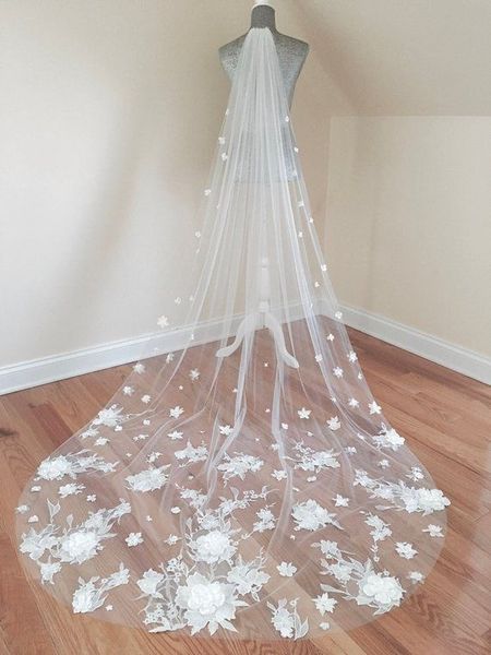 

3m one layer tulle wedding veils with appliques for bridal cathedral length gf004, Black