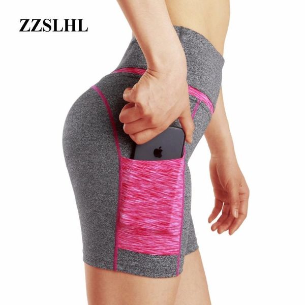 

high waist side pocket yoga shorts tummy control workout running sports 4-way stretch color block tight shorts for women, White;red