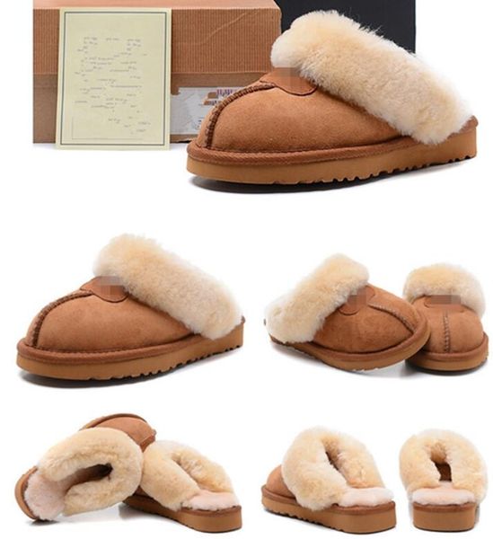 

sell classic design aus warm slippers goat skin sheepskin snow boots shoe women keep warm slippers shoes, Black