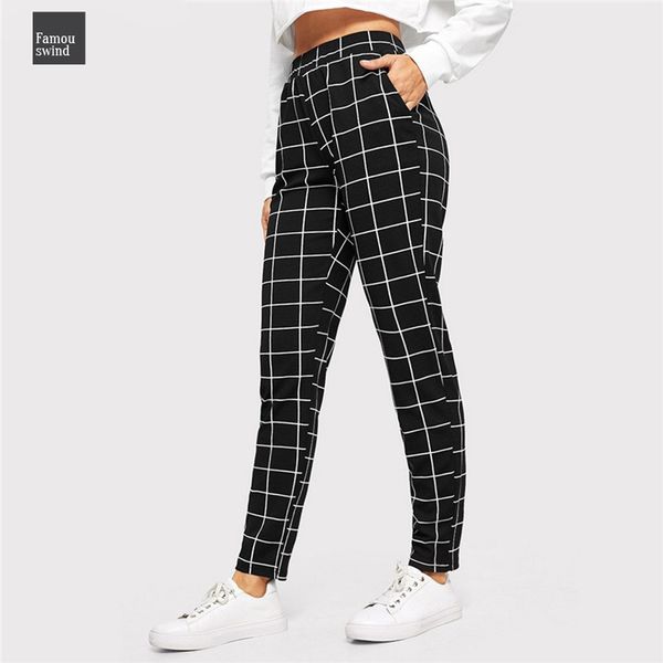 

trousers skinny black plaid mid waist skinny carrot autumn women casual streetwear fit vertical women pencil slim pants, Black;white