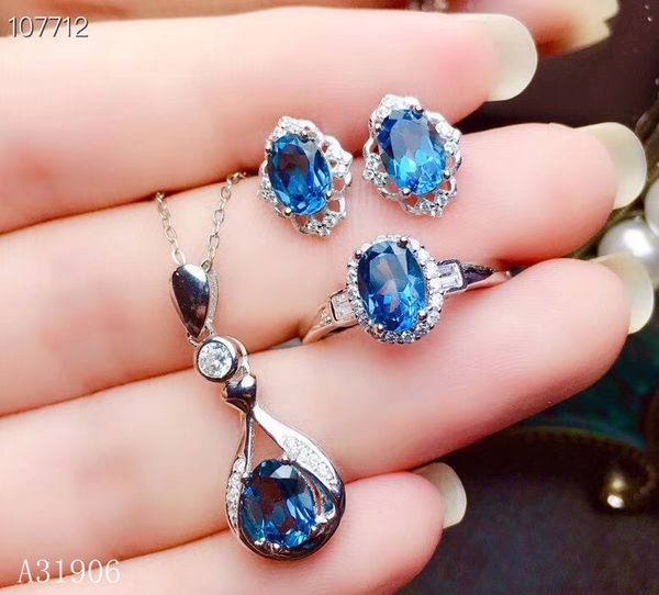 

kjjeaxcmy fine jewelry 925 sterling silver inlaid natural blue z gemstone female necklace chain pendant ring earrings set su, Black