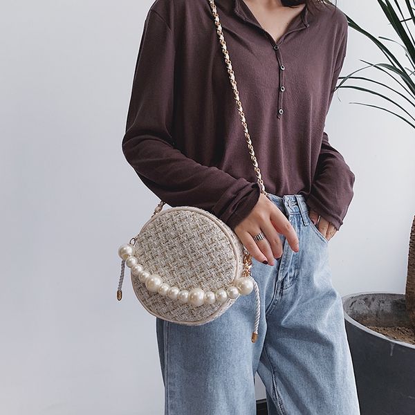 

summer bag women's bag new 2020 fashion pearl shoulder cross-body small round